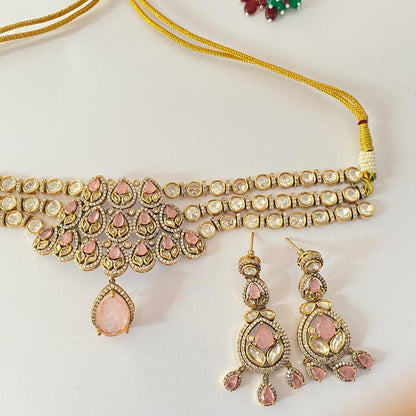 Rose Quartz Kundan Choker Necklace Set