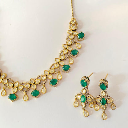 Emerald Gold Plated Kundan Necklace Set