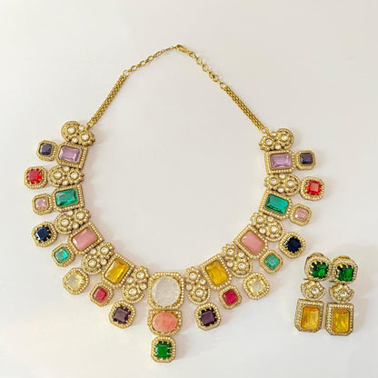 Multi Color Stone  Sabyasachi Inspired Necklace Set