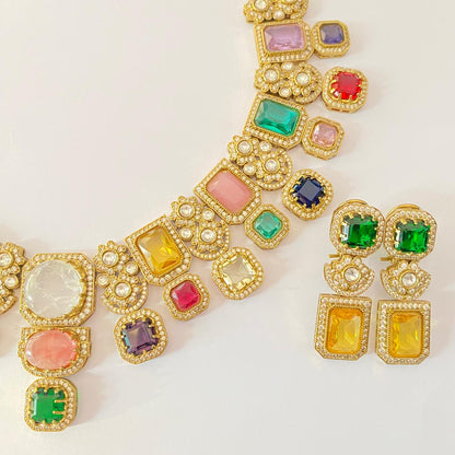 Multi Color Stone  Sabyasachi Inspired Necklace Set
