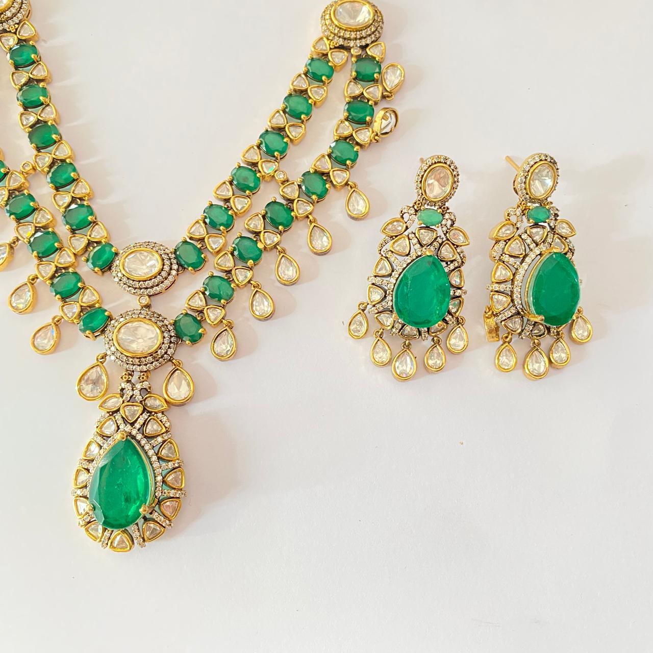 Emerald Gold Plated Necklace Set