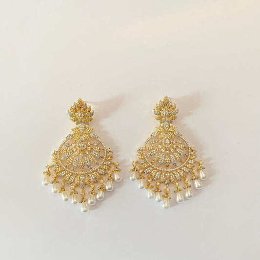 Gold Plated with White Pearl Earring