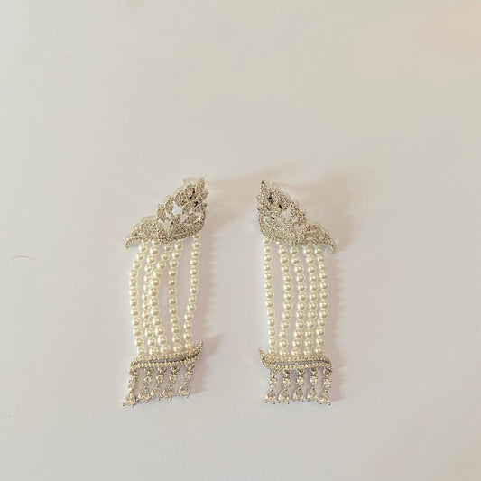 Silver Plated with White Beads Earring