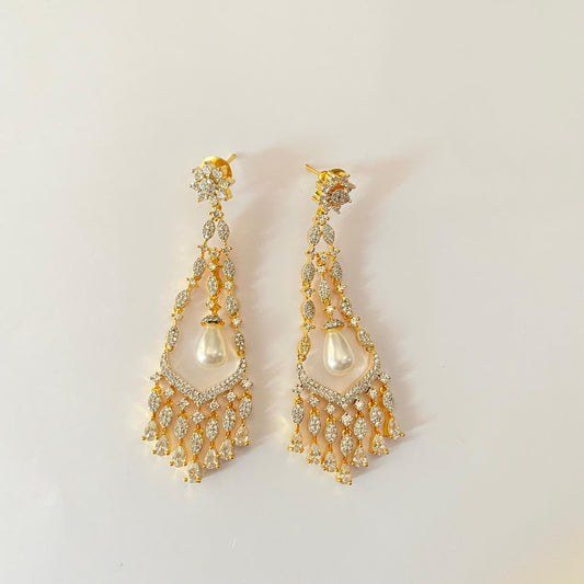 Gold Plated White Pearl Dangler Earring