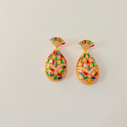 Diamond Gold plated  Multi western Earring