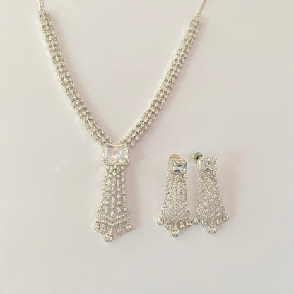 Silver Plated American Diamond Statement Elegance Necklace Set