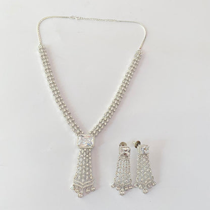 Silver Plated American Diamond Statement Elegance Necklace Set