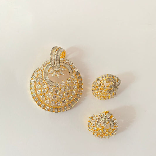 Gold Plated Diamond Pendant Set