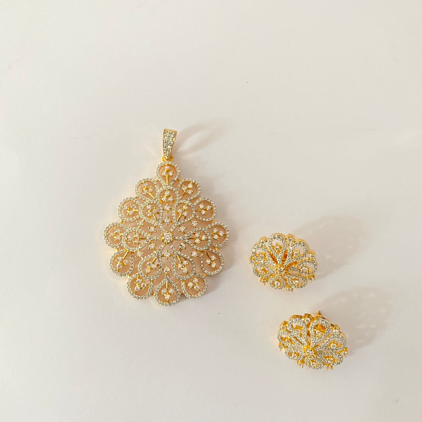 Gold Plated Diamond Pendant Set