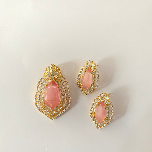 Gold Plated Pink Diamond Pendant Set