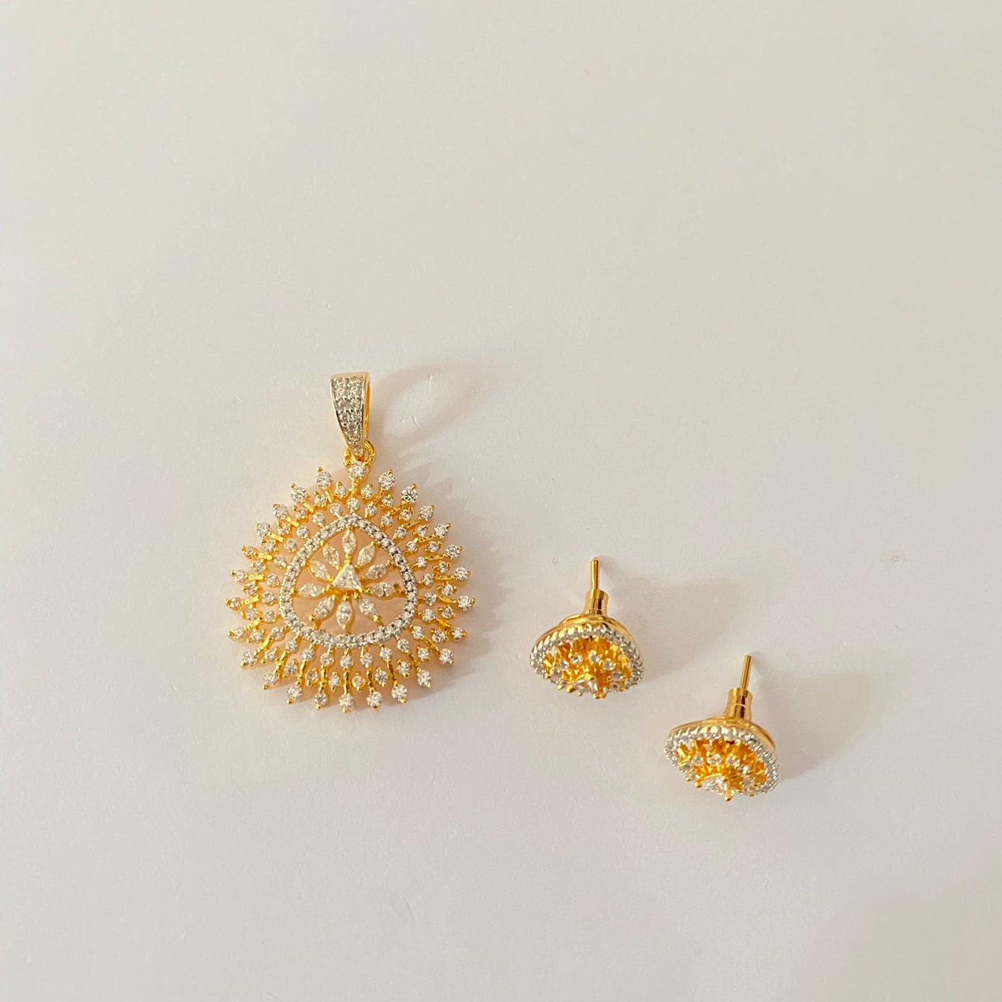 Gold Plated Diamond Small Pendant Set