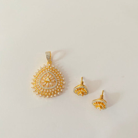 Gold Plated Diamond Small Pendant Set