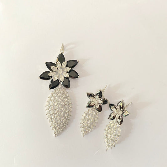 Silver Plated Black Diamond Pendant Set