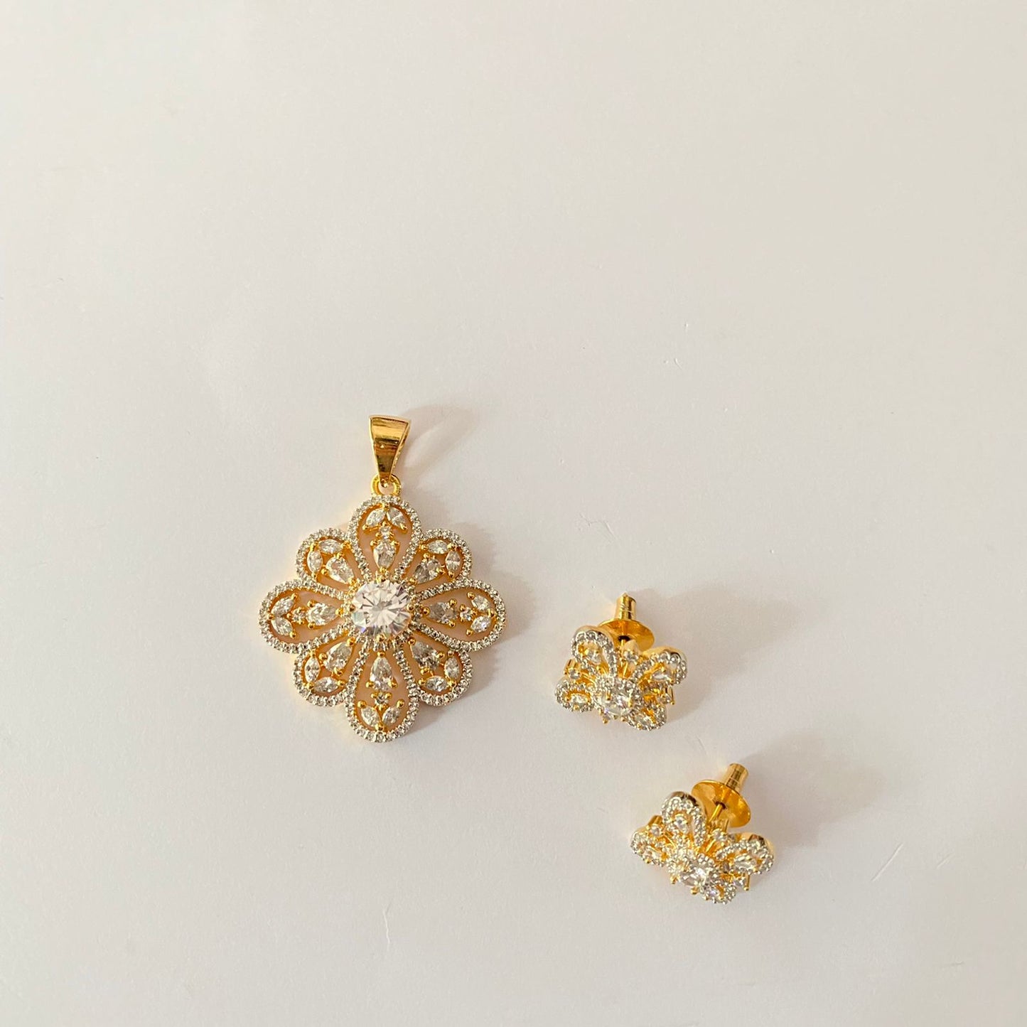 Gold Plated Diamond Pendant Set
