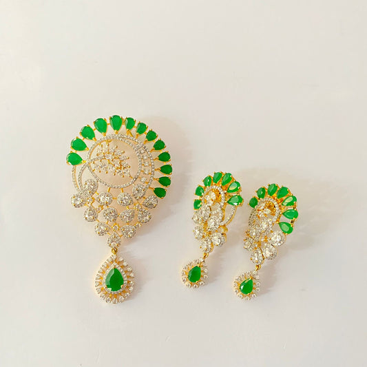 Gold Plated Green Diamond Pendant Set