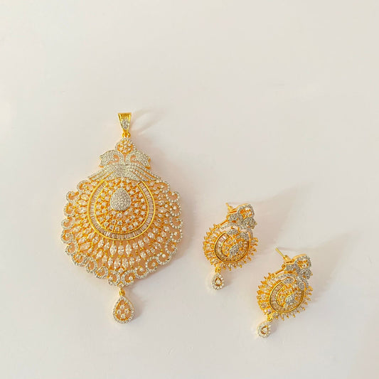Big Diamond Gold Plated Pendant Set