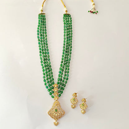 Long Green Moissanite Kundan Necklace Set