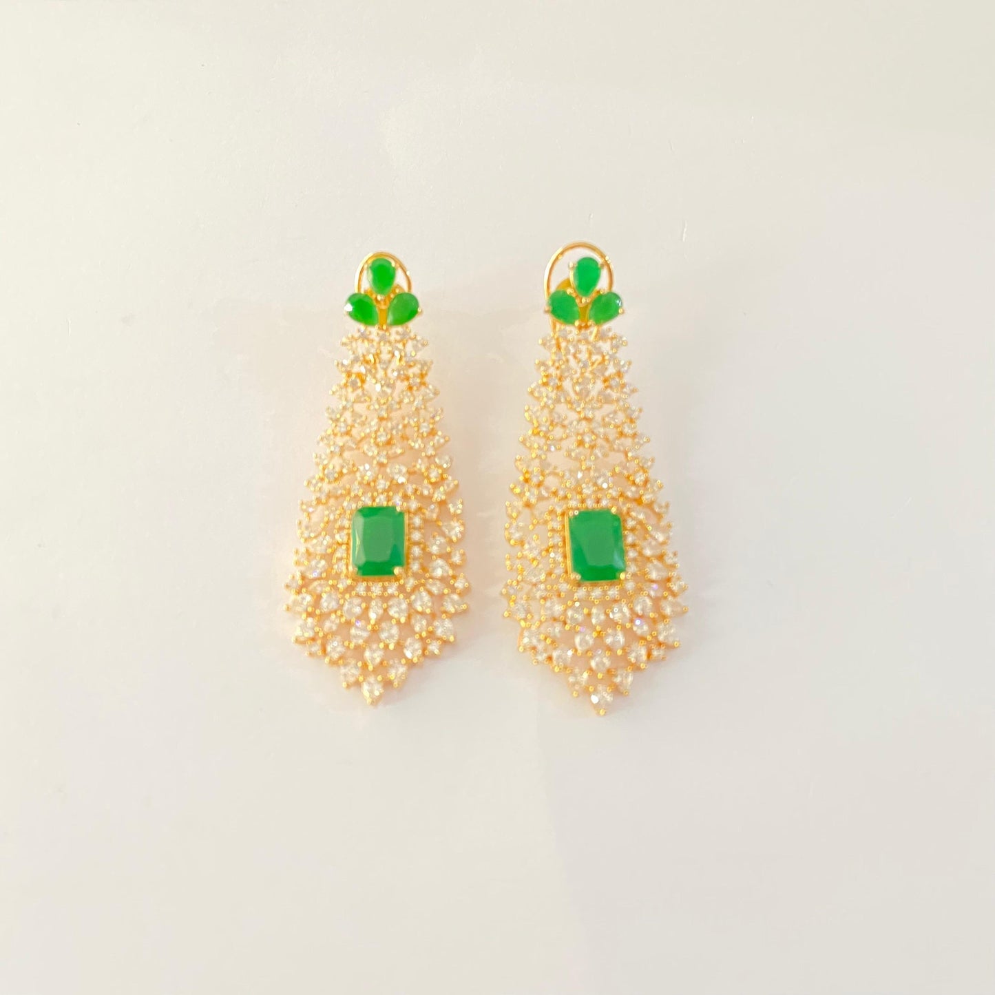 Emerald Gold Plated Long Dangler Earring