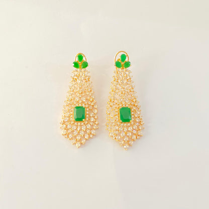 Emerald Gold Plated Long Dangler Earring