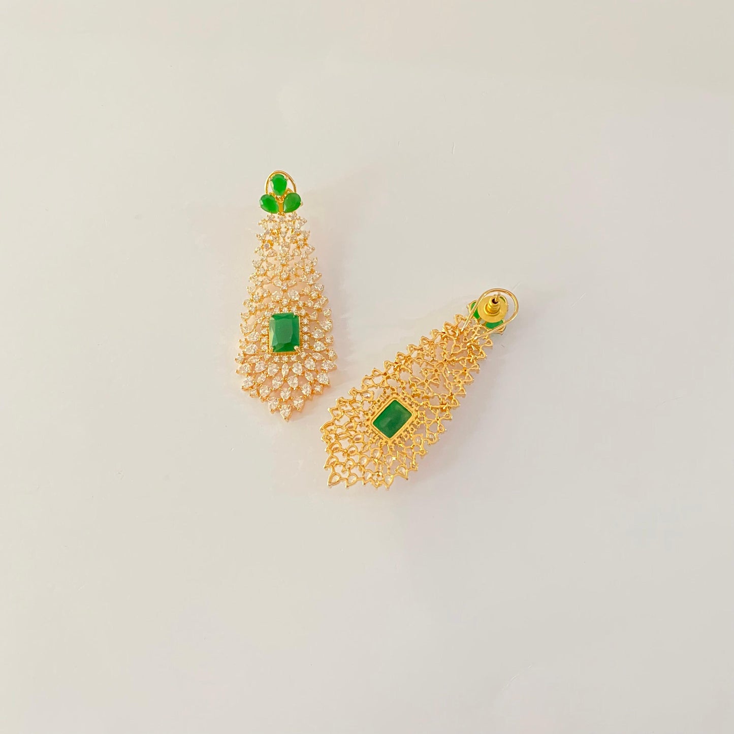 Emerald Gold Plated Long Dangler Earring