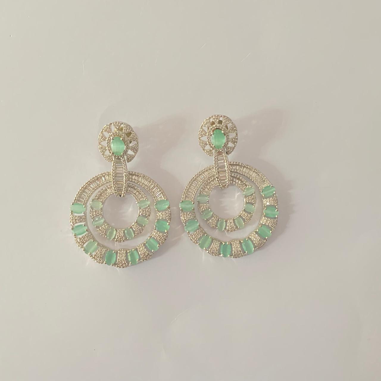 Aqua Silver Plated Earring