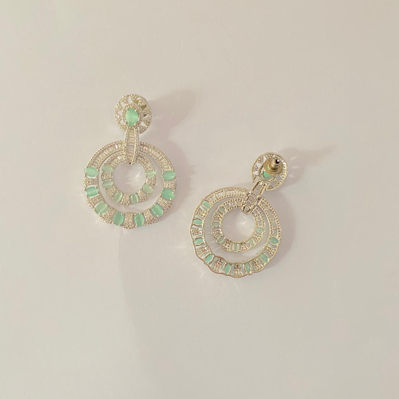 Aqua Silver Plated Earring