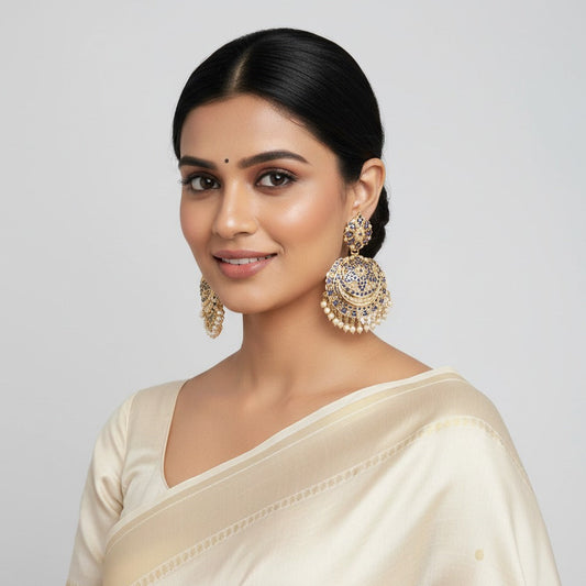 Jadau blue chand Bali with pearl latest design