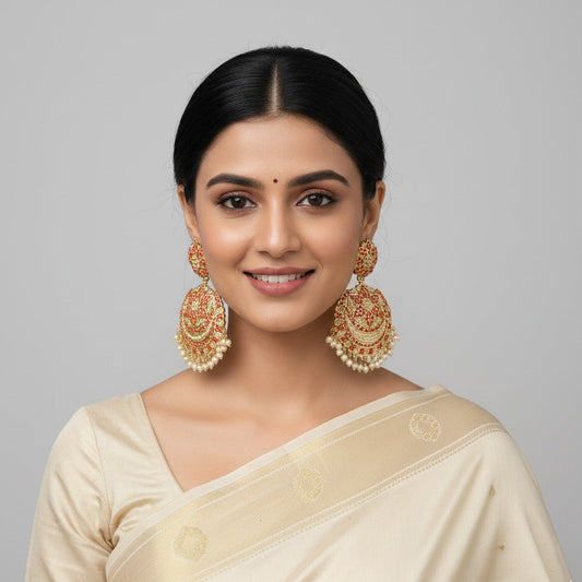 Jadau coral chand Bali with pearl latest design