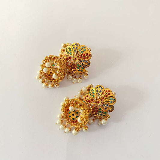 Gold Plated Multi Jadau Jhumka