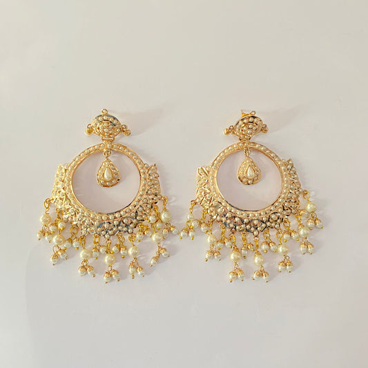 Jadau White Pearl Chand Bali