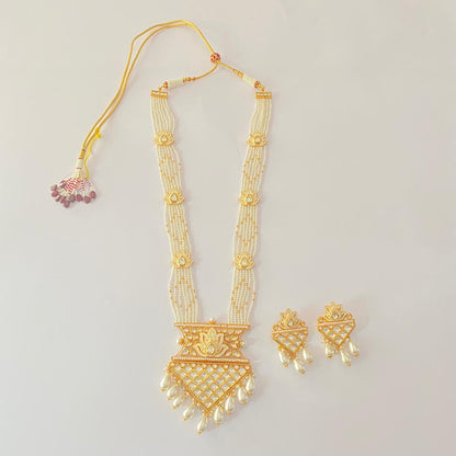 polki Gold plated pearl string long necklace Set