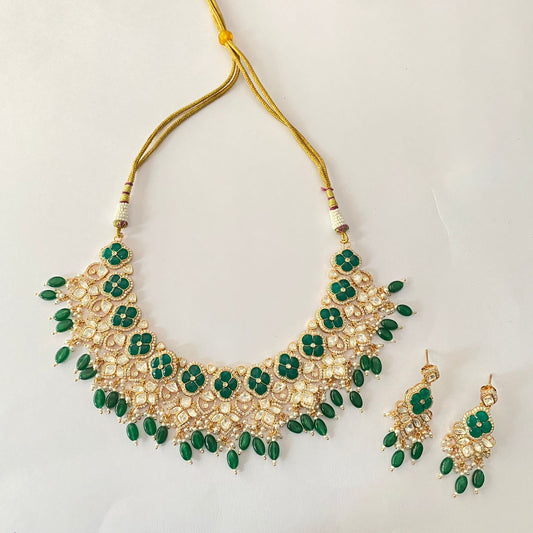 Green Kundan Moissanite Necklace Set