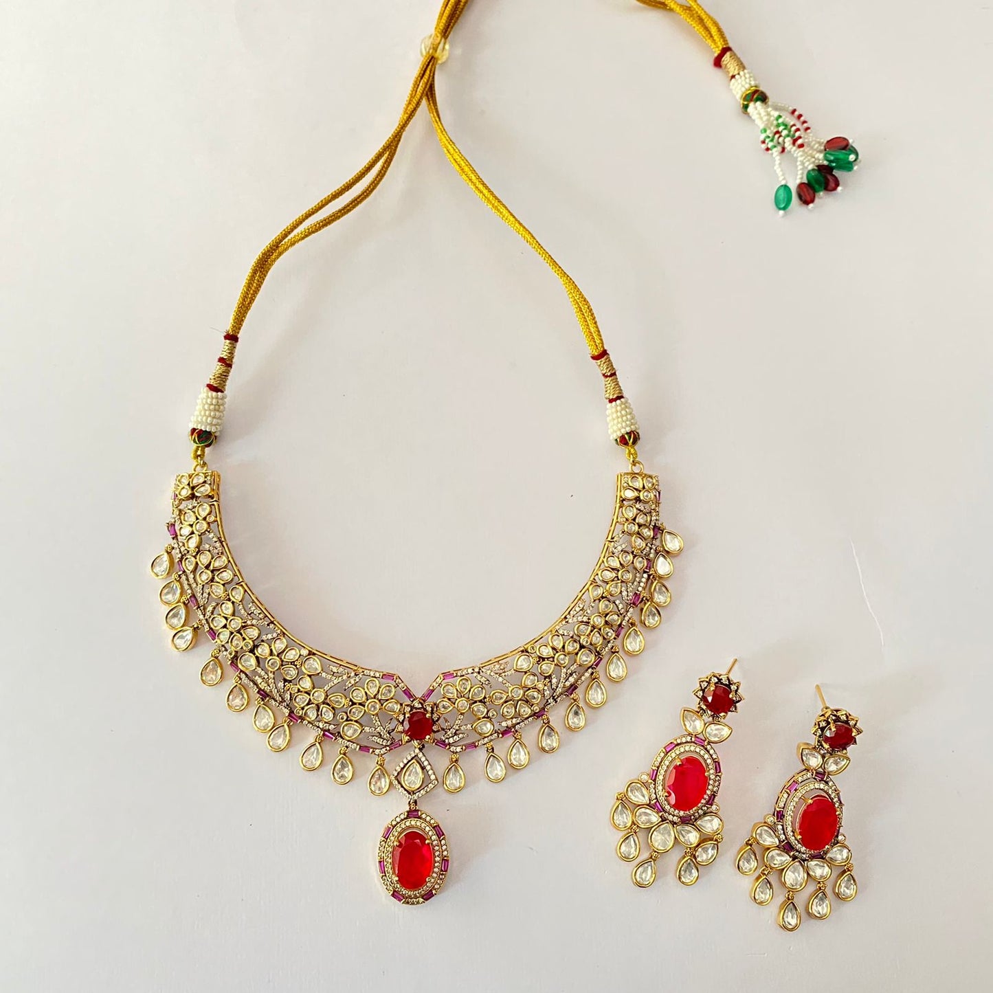 Ruby Moissanite Antique Necklace Set
