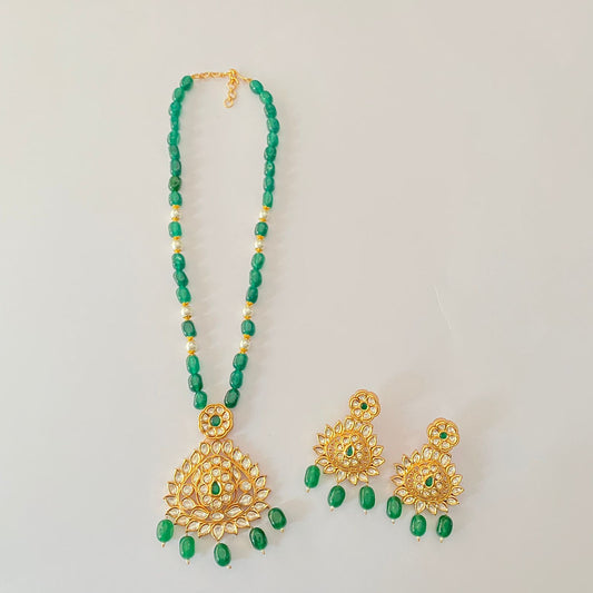 Green Stone Moissanite Long Necklace Set