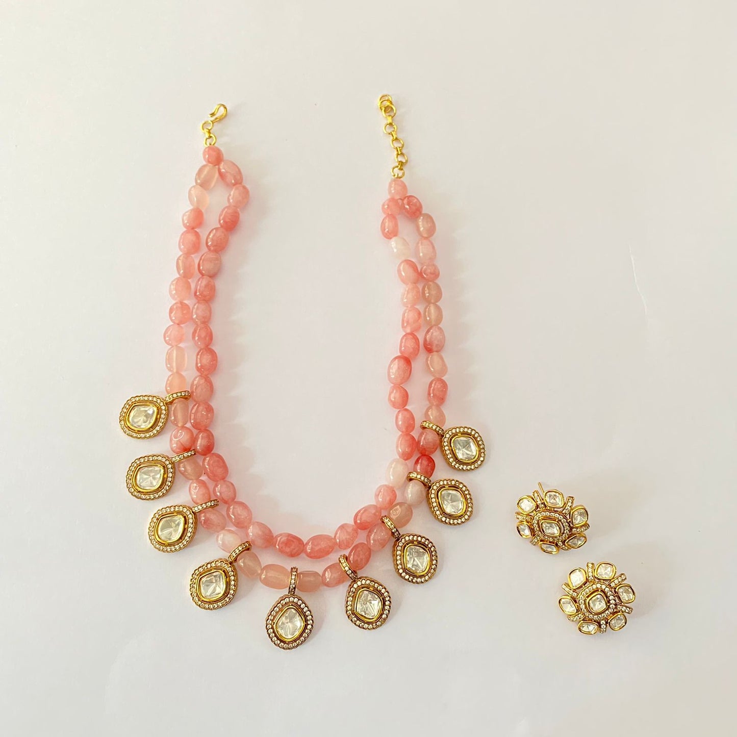 Rose Quartz Stone Polki Necklace