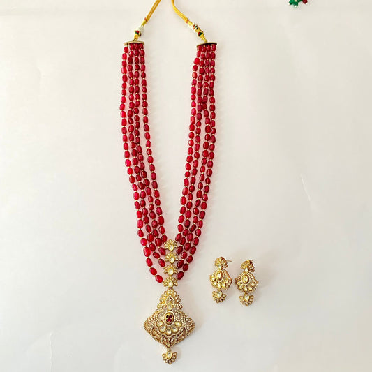 Moissanite Kundan long Ruby Necklace Set