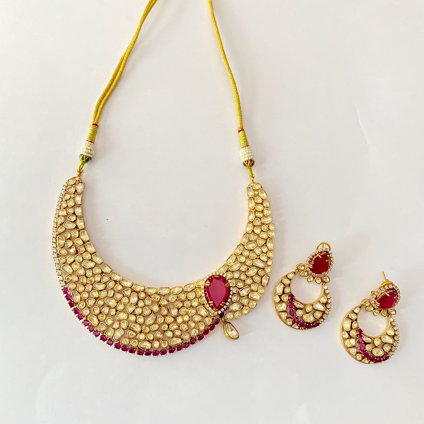 Moissanite Ruby Gold Plated Necklace Set