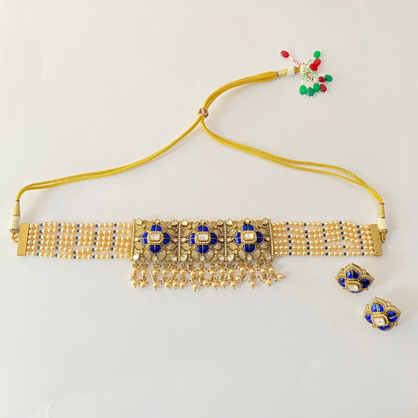 Blue Off White Pearl Choker Set