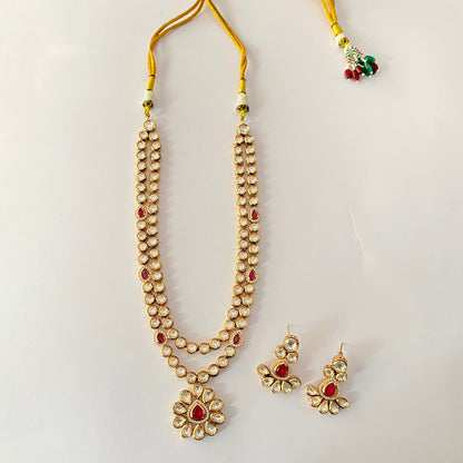 Double Layer Ruby Kundan Long Necklace Set