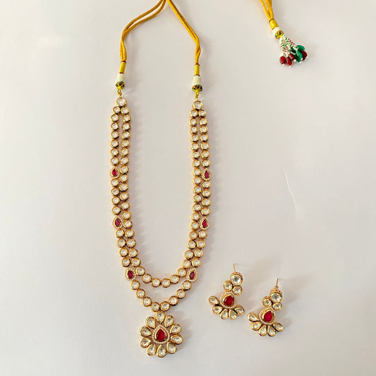 Double Layer Ruby Kundan Long Necklace Set