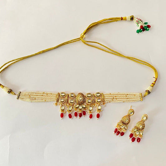 Gold Plated Ruby Kundan Choker Set
