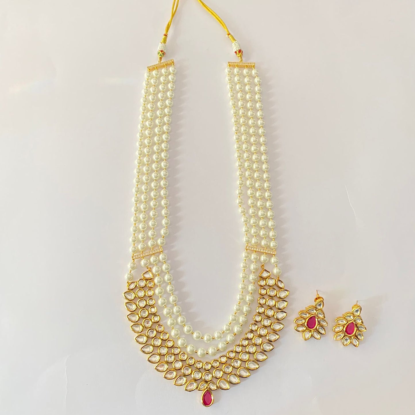 White Pearl Kundan Long Necklace Set