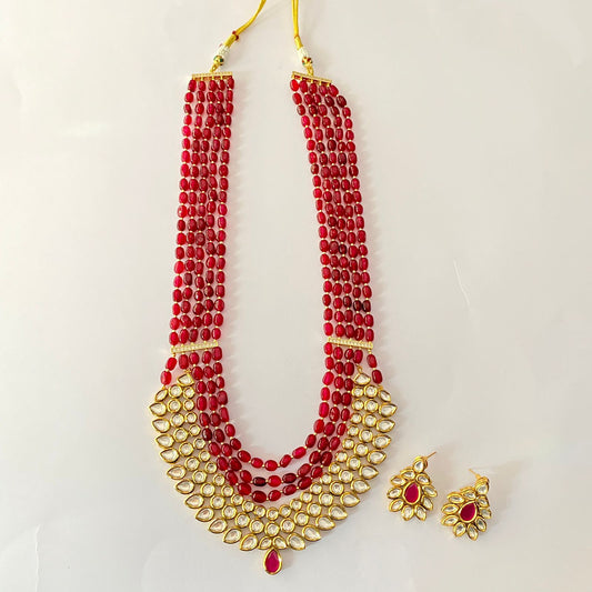 Kundan Long Green Stone Necklace Set