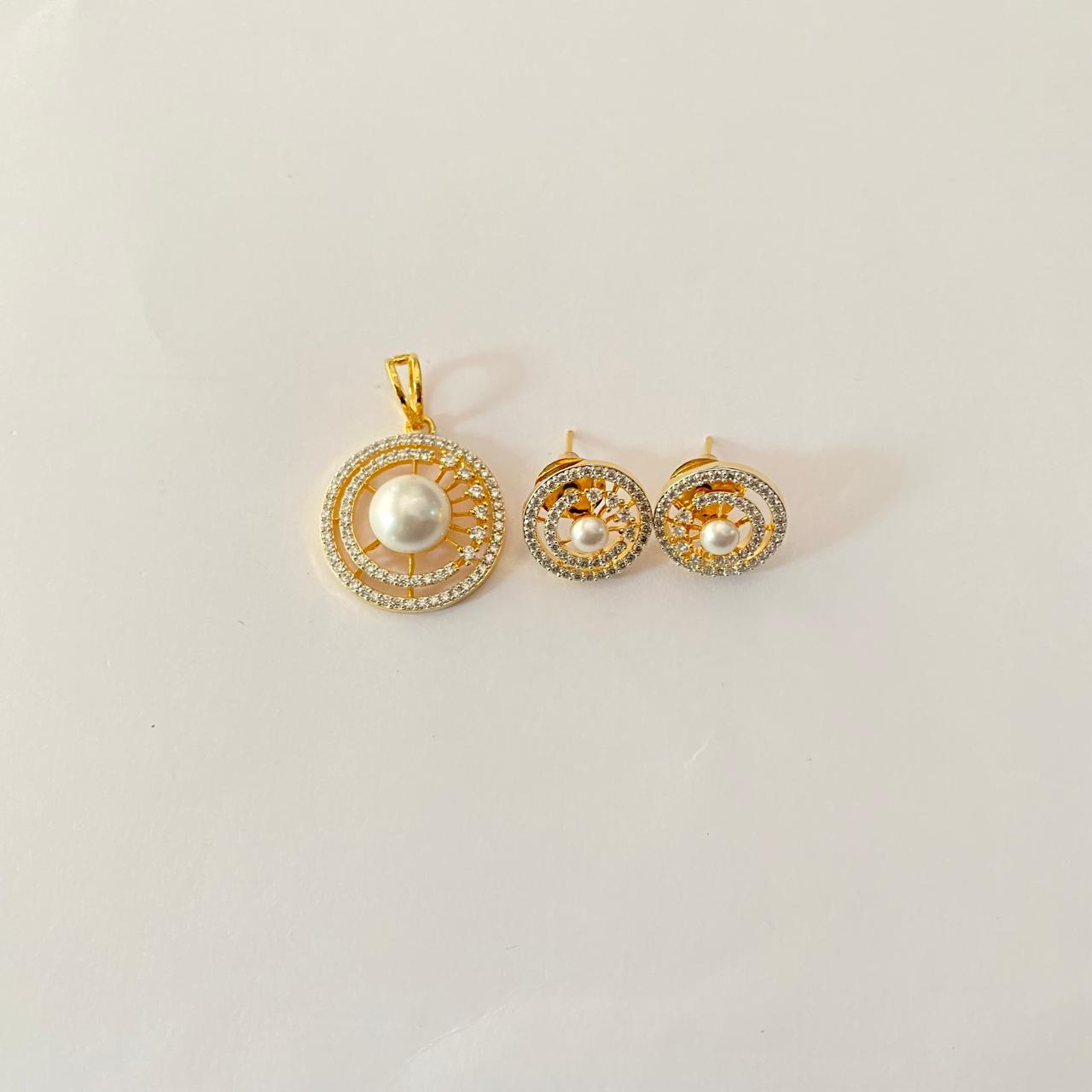 Diamond Gold Plated with  Pearl Latest Design Pendant Set