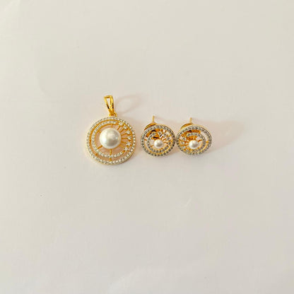 Diamond Gold Plated with  Pearl Latest Design Pendant Set