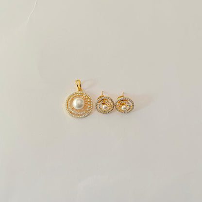Diamond Gold Plated with  Pearl Latest Design Pendant Set