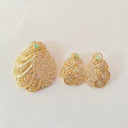 Aqua Gold Plated with diamond Pendant Set