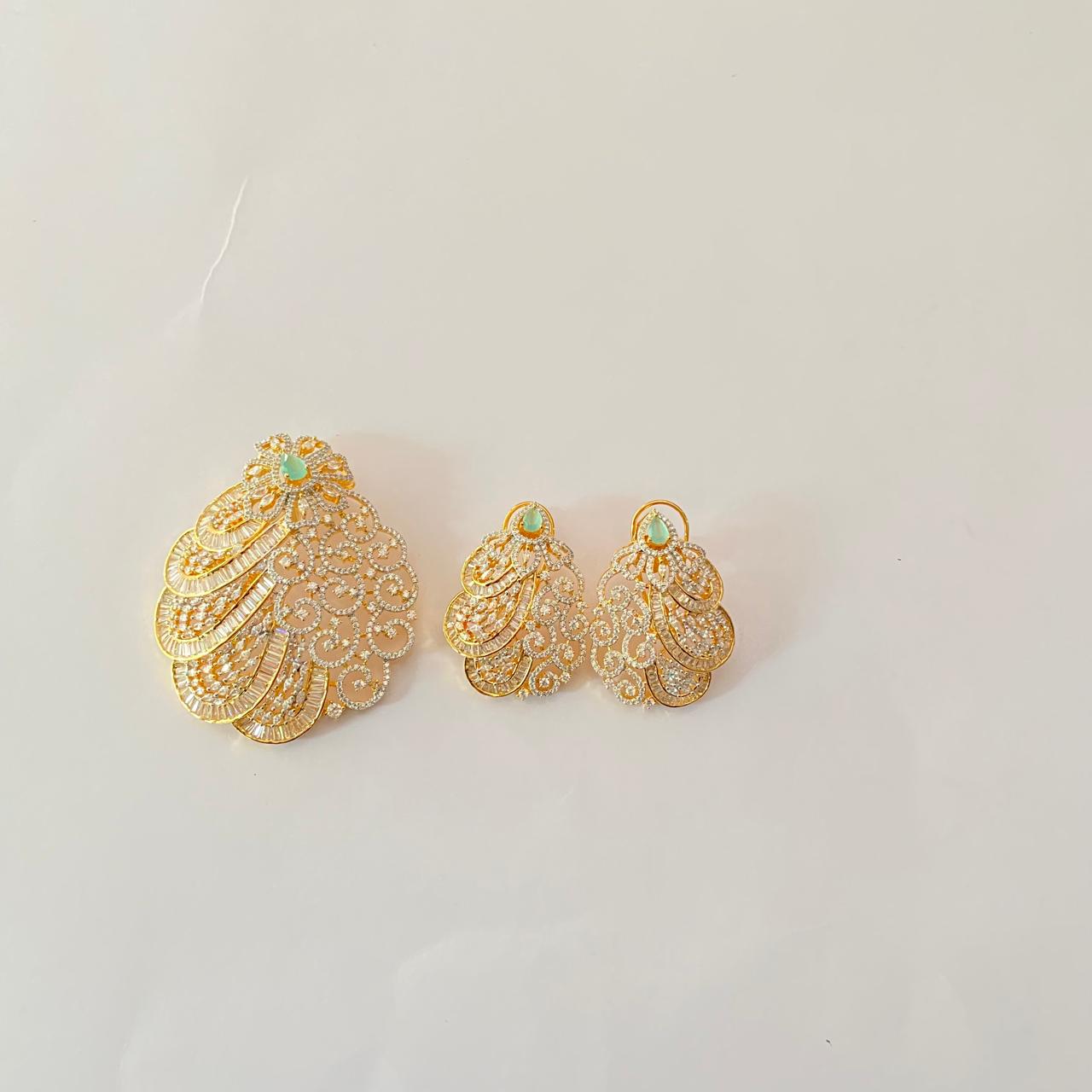 Aqua Gold Plated with diamond Pendant Set