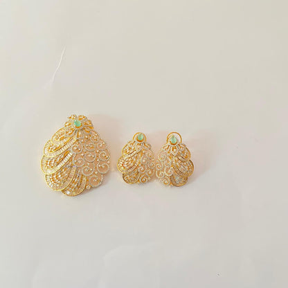 Aqua Gold Plated with diamond Pendant Set