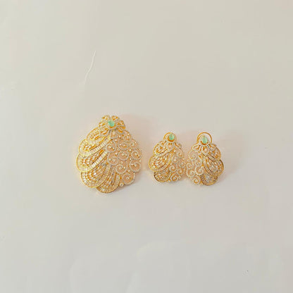 Aqua Gold Plated with diamond Pendant Set